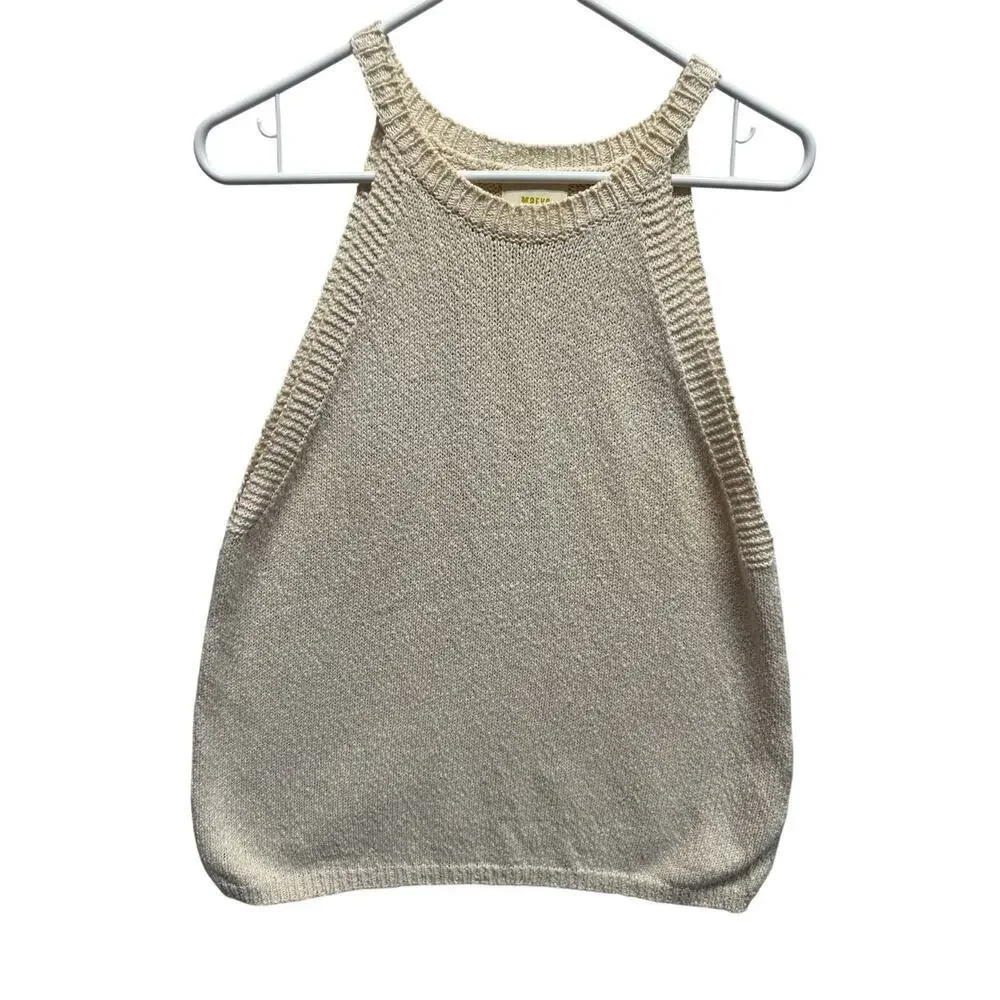 Anthropologie Maeve Ivory/Cream Sleeveless Halter Knit Sweater L Beach Loganlook - Picture 2 of 9